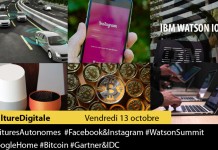 Culture Digitale : 1 #VoituresAutonomes 2 #Facebook&Instagram 3 #WatsonSummit 4 #GoogleHome 5 #Bitcoin 6 #Gartner&IDC