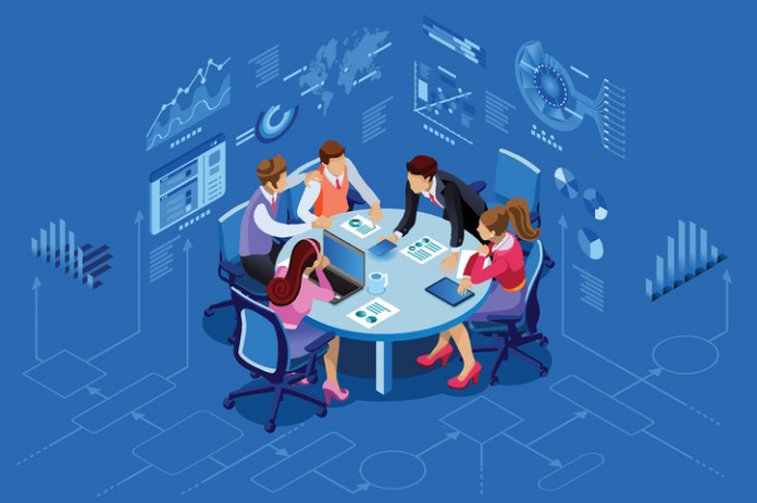 Isometric people team management concept
