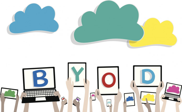 BYOD Bring Your Own Device Children Hands and Clouds Banner
